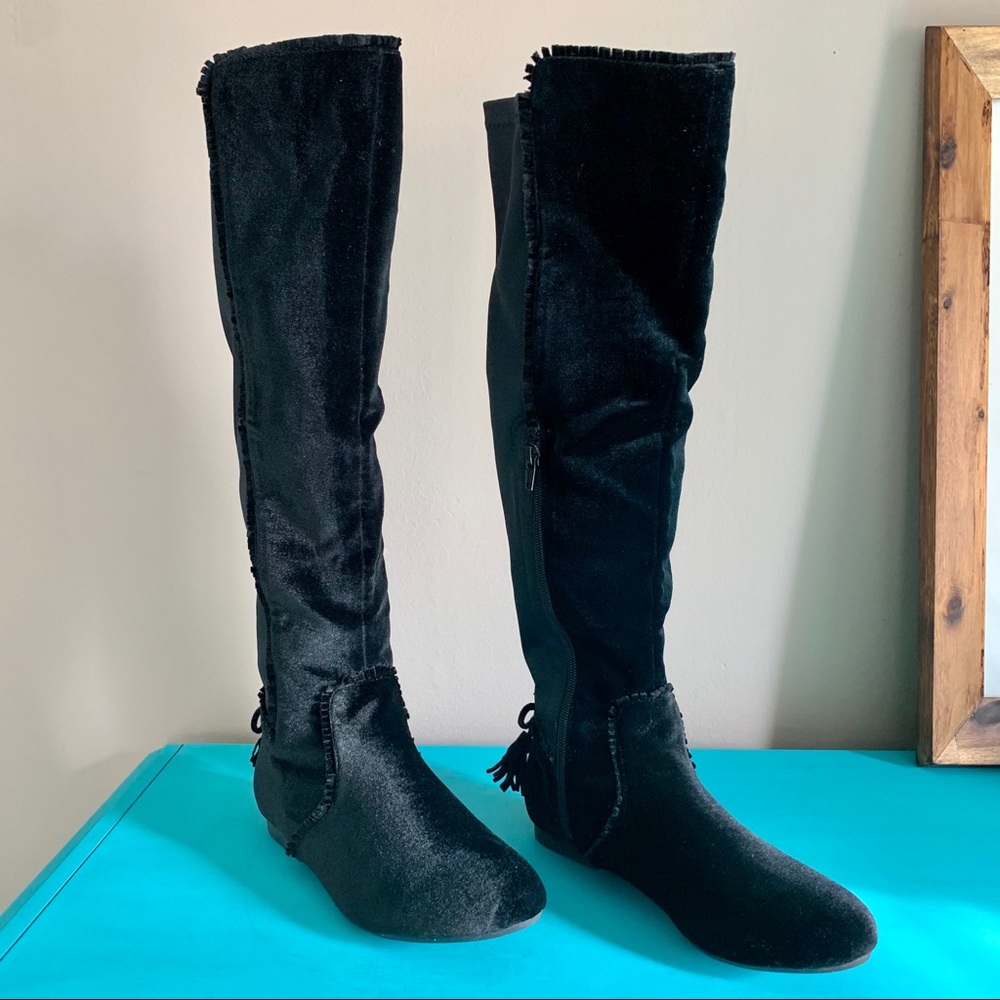 GC Shoes Delilah Black Velvet Over Knee Boots